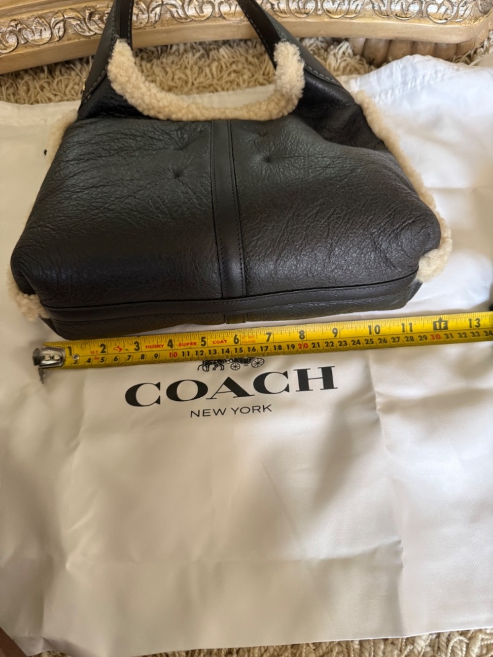Coach Brooklyn 28 Shearling Leather Shoulder Bag Black Pouch Dust Bag NWT - Picture 10 of 14